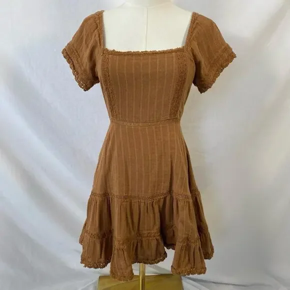 American Eagle brown ruffle midi dress size xs boho cottagecore - Picture 1 of 8